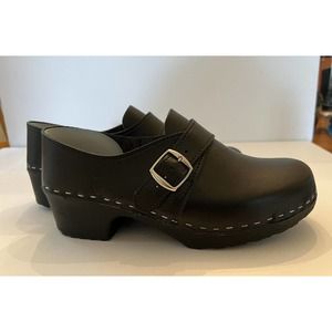 NEW Ugglebo Black Leather Women's Clogs Buckle Design Modern Size EU 40/ US 9